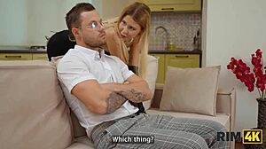 Russian blonde in stockings gets rimjob