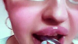 Nude Chick With Lipstick Teases Slave In BDSM