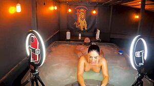 Sheena Ryder rides huge cock in jacuzzi with dirty talk and striptease