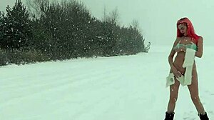 Skinny girl with small tits flashes and orgasms outdoors in garden