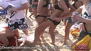 Feeling aroused by bikinis and boobs at Texas beach party.
