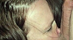 milf cougar boldly sucks big cock with her huge tits bouncing.