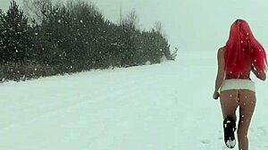 Skinny girl with small tits flashes and orgasms outdoors in garden