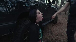 Submissive Teen Eats Ass and Piss at Roadside Picnic Before Rough Face Fucking