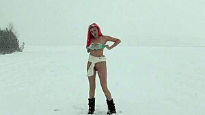 Skinny girl with small tits flashes and orgasms outdoors in garden