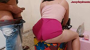 stepdaughter teases stepfather with ass sticking out in shorts