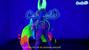 Jewelz Blu does a body paint masturbation show.