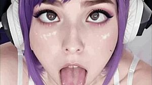 Purple Haired Cutie Gives Attention With Blowjob And Handjob