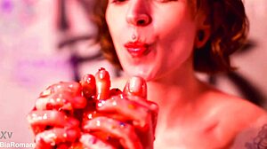 making her feet totally messy with food