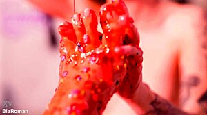 making her feet totally messy with food