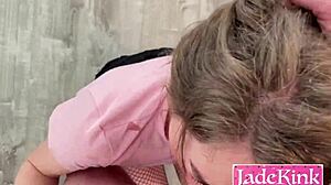 Blonde submissive in BDSM spitroast