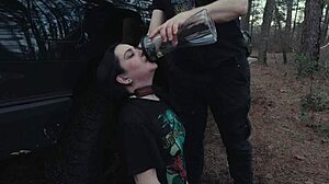 Submissive Teen Eats Ass and Piss at Roadside Picnic Before Rough Face Fucking