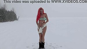 Skinny girl with small tits flashes and orgasms outdoors in garden