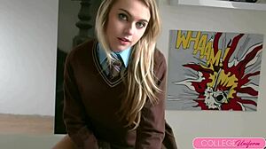 Naughty college babe chloe's squirting pussy soaks the couch