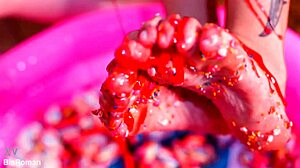 making her feet totally messy with food