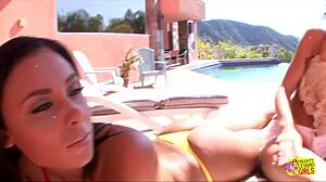 Did seeing that gorgeous brunette in tiny bikini make you crave lesbian sex?