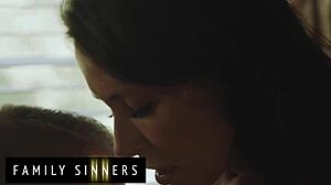 Family Sinners - Absolutely Stunning Milf Has Her Pussy Fucked Hard By Her Stepson While She Rides Him With Wet Pussy And Cum.