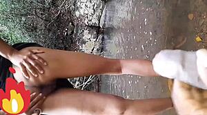 Colombian Young Bride Fucked Outdoors By River Latina Amateur!