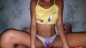 Skinny Asian teen bent over for doggystyle