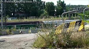 Blonde girl bangs in public street!