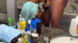 quickie fuck in bathroom, sloppy ball licking curvy ass.