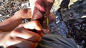 risky beach catch with athletic teen and monster cock