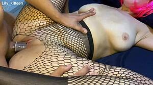 hot busty girl fucking in fishnet stockings with big tits