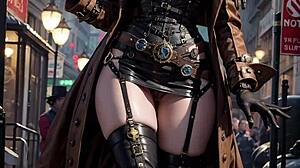exciting steampunk costume flashing in public