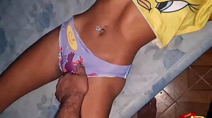 Skinny Asian teen bent over for doggystyle