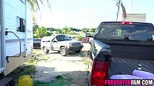 trashy teen fucks stepdad outside in the open