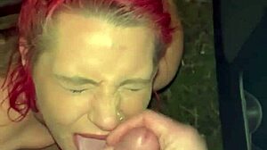 Redhead Streetwalker Sucks Dick Naked in Truck Backseat!