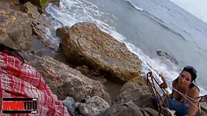 Skinny French babe fucked in ass and pussy at beach