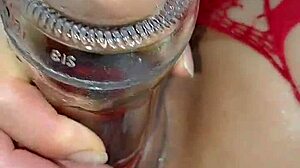 Wet pussy squirts intensely on Coca Cola bottle