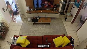 ma femme chaude a été reconnue par le livreur et l'a laissé lui sucer les seins sur le canapé