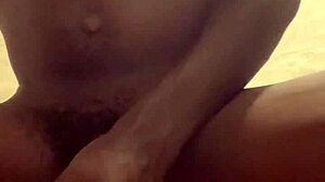 Hard black manji relieves stress with quick handjob