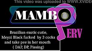 meyzi black takes 3 cocks with assfucking and pee in mouth
