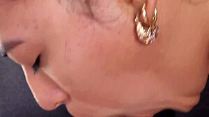 Blonde Gives Intense Close-Up Blowjob on Tits