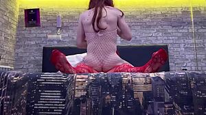 Stepsister passionately fucks her bitch friend in the hotel, licking her big natural tits.