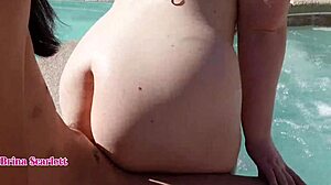 Curvy redhead fucks in public pool brina scarlett