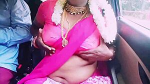 Beautiful housewife enjoys car ride with boyfriend