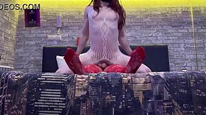 Stepsister passionately fucks her bitch friend in the hotel, licking her big natural tits.