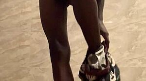 Hard black manji relieves stress with quick handjob