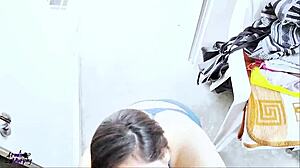 My bored neighbor gives a free blowjob in the hallway and on the balcony, it's so horny and outdoor