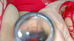 Wet pussy squirts intensely on Coca Cola bottle