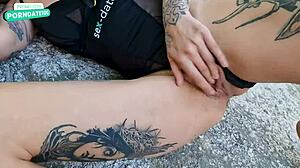 Watch lesbian squirt, then fucked to orgasm.