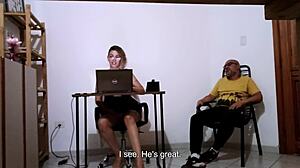 secretary masturbates at desk, then has sex with client in law office reception