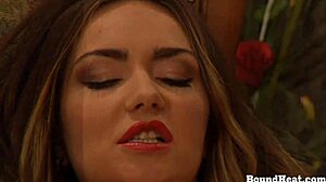 Dominant lesbian madame masturbates and orgasms hard