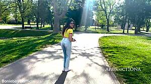 Valentina wets her jeans three times at the fortress park.