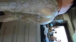 Pretty European Stepmom MILFycalla Cheats in Stockings, Ass Shaking Close-Up