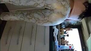 Pretty European Stepmom MILFycalla Cheats in Stockings, Ass Shaking Close-Up